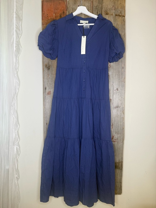 Pinch Dresses & Skirts - NWT Pinch Navy Button-Front Tiered Maxi Shirt Dress Puff Sleeves Small